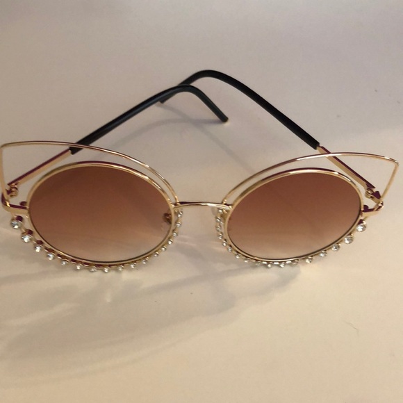 GOLD Rhinestone Geometric point Round Sunglasses - Picture 7 of 8